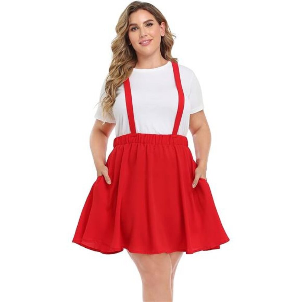 HDE Plus Size Suspender Skirt 1X-4X Elastic Waist Overall Pinafore Skater Skirts